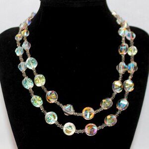 Vintage Vendome Deltah L H & S Inc. Double Strand AB Crystal Necklace